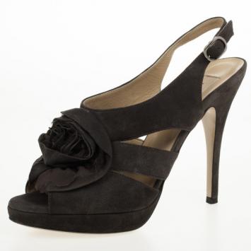 Valentino Grey Suede Rose Slignback Sandals Size 37.5