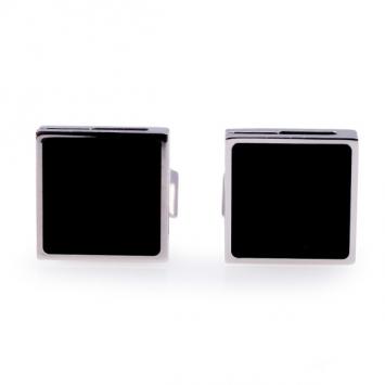 Pre Owned Gucci 18 K White Gold Black Square Cufflinks
