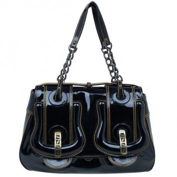 Fendi Black Patent Leather B Bag