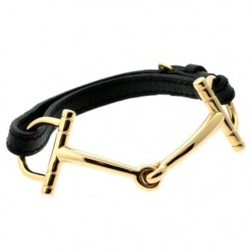 Hermes Leather 18 K Yellow Gold Stirrup Bracelet