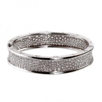 Bvlgari 18 K White Gold B.Zero1 Full Diamond Pave Bracelet