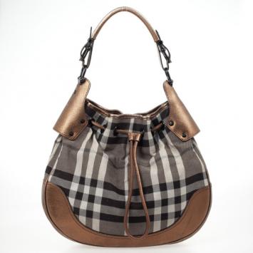 Burberry Metallic Trim House Check Drawstring Hobo