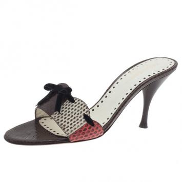 Saint Laurent Paris Brown Python Embossed Slides Size 39