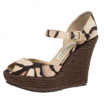 Jimmy Choo Brown Mary Jane Espadrilles Sandals Size 38