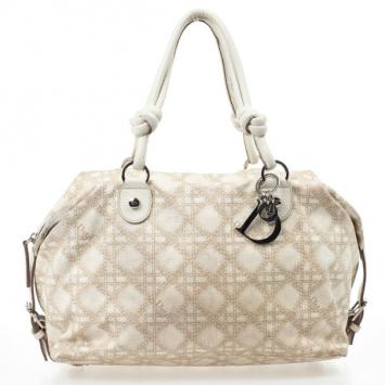 Dior Cream Cherie Cannage Printed Canvas Zip Bag