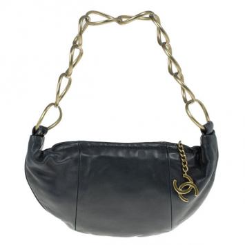 Chanel Black Leather Soft Charm Hobo Bag