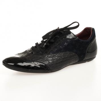 Pre Owned Louis Vuitton Black Croc Embossed Patent Sneakers Size 43
