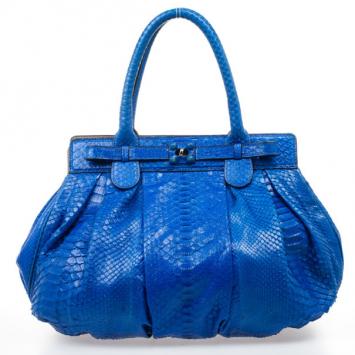 Zagliani Metallic Python Large Blue Puffy Handbag