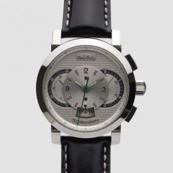 Pre Owned Paul Picot Technograph SS Leather Grey Chronograph Mens Wristwatch 48MM