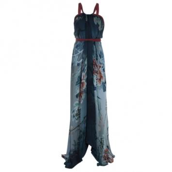Roberto Cavalli Grey Chiffon Printed Maxi Dress M