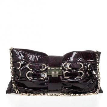   Jimmy Choo Burgundy Patent Leather Ramona Clutch Bag
