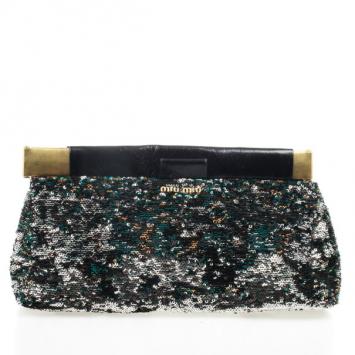 Miu Miu Black Sequined Leather Clutch