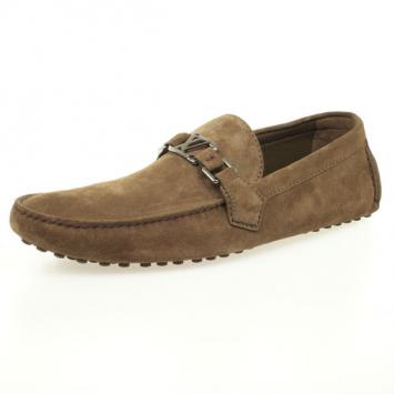 Pre Owned Louis Vuitton Green Suede Hockenheim Loafers Size 44