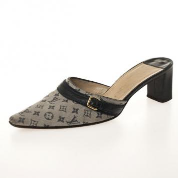 Louis Vuitton Mini Lin Bordeaux Fabric & Leather Pointy Mules Size 37