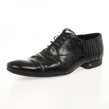Pre Owned Louis Vuitton Black Glazed Leather Dress Lace Up Shoes Size 40.5