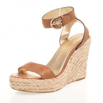 Coach Brown Leather Espadrilles Gracyn Wedges Sandals Size 40