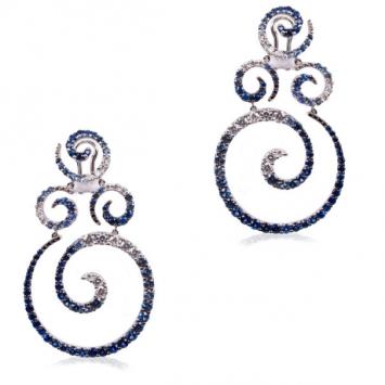 Stefan Hafner 18 K White Gold Blue Sapphire and Diamond Pendant Earrings 