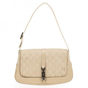 Gucci Beige Canvas 'Jackie-O' Flap Small Shoulder Handbag