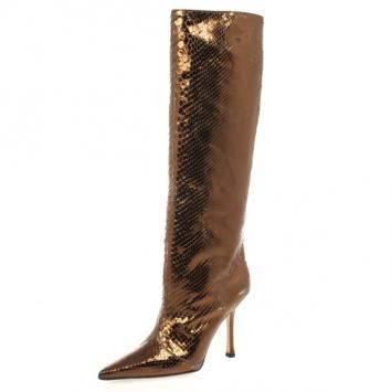 Jimmy Choo Bronze Python Knee Length Boots Size 36.5