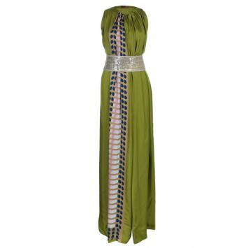 Missoni Green Printed Panel Sequin Belt Gown S