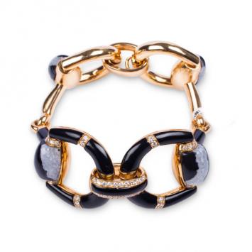 Gucci 18 K Rose Gold Diamond Horsebit Black Onyx Bracelet 