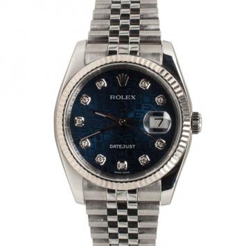 Pre Owned Rolex Datejust Blue Jubilee With Diamonds SS Mens Wristwatch 36 MM