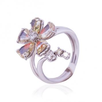 Stefan Hafner Flower 18 K White Gold Diamond and Enamel Ring Size 53