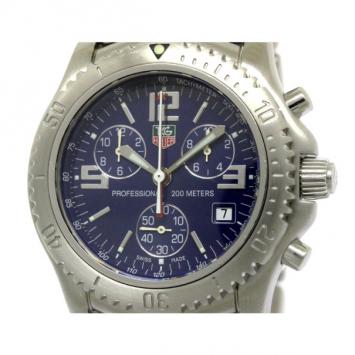 Pre Owned Tag Heuer Blue Stainless Steel Link Chronograph Men's Wristwatch 42MM