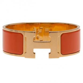 Hermes Clic Clac H Wide Gold-Plated Orange Enamel Bracelet PM