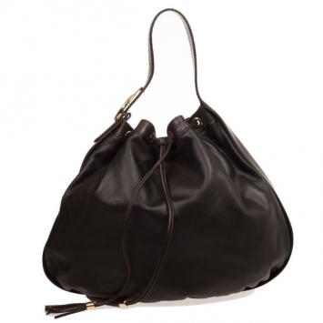 Gucci Brown Leather 'Interlocking Icon' Drawstring Hobo Handbag 