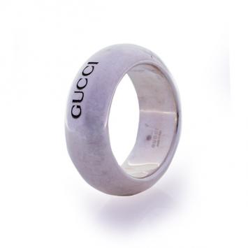 Gucci Silver Band Engraved Ring Size 54