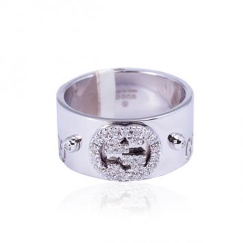 Gucci 18 K White Gold Diamond Band Ring Size 52