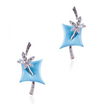 Stefan Hafner 18 K White Gold and Enamel Flower Earrings 