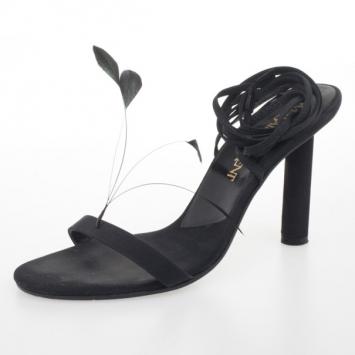 Yves Saint Laurent Black Strappy Sandals With Feathers Size 37