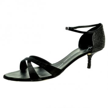 Giuseppe Zanotti Black Satin Rhinestone Sandals Size 41