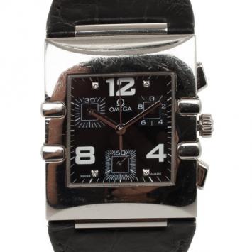 Omega Black Constellation Quadra Diamonds Chronograph Unisex Wristwatch 34 MM