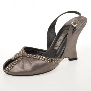Gina Grey Metallic Suede Pearl Evening Wedge Sandals Size 37.5