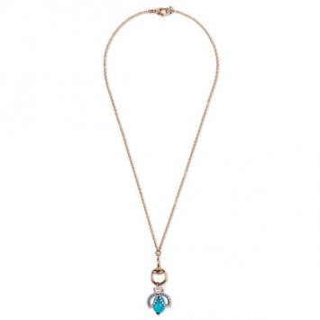 Gucci 18 K Rose & White Gold Pearl Diamond Turquoise Horsebit Ladybug Necklace