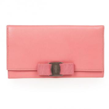 Pre Owned Salvatore Ferragamo Pink Leather Miss Vara Bow Wallet