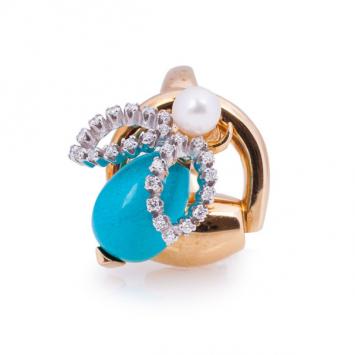 Gucci 18 K Rose & White Gold Pearl Diamond Turquoise Horsebit Ladybug Ring Size 53