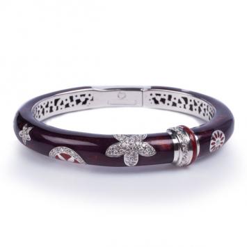 La Nouvelle Bague 18 K White Gold & Silver Purple/Bordeaux Enameled Diamond Bangle