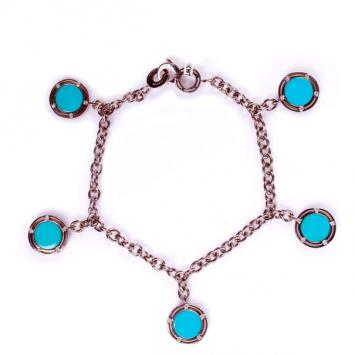 Damiani 18 K White Gold Turquoise Charms Bracelet with Diamonds