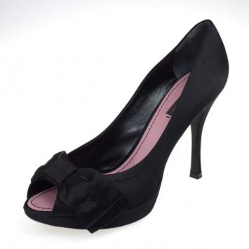 Louis Vuitton Black Satin Bow Peep Toe Pumps Size 39