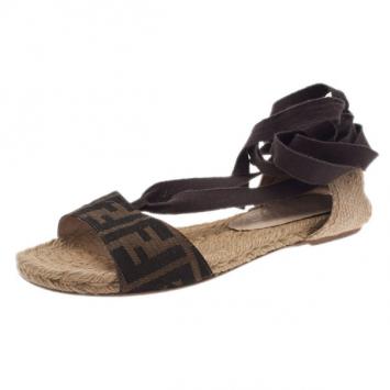 Fendi Tobacco Zucca Tie Detail Flat Espadrilles Size 37