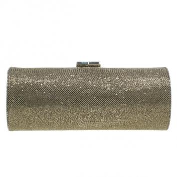 Jimmy Choo Bronze Fabric Glitter Twill Tube Clutch
