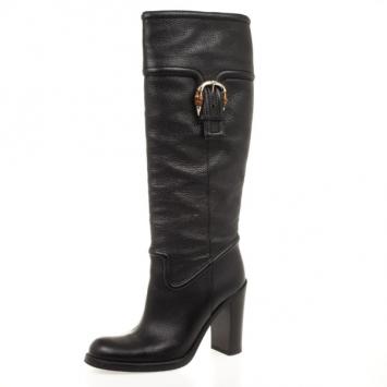 Gucci Black Leather Bamboo Classic High Knee Length Boots Size 38.5