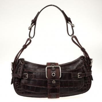 Aigner Brown Crocodile Embossed Leather Shoulder Bag