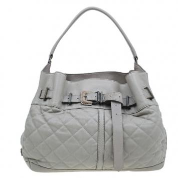 Burberry Grey Lambskin Quilted Hobo