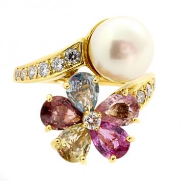 Bvlgari 18 K Yellow Gold Contraire Fancy Sapphire Diamond Ring Size 52