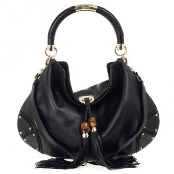 Gucci Black Leather Large Indy Top Handle Bag